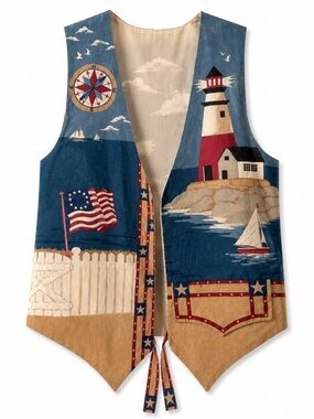 Coastal cottage core Nautical Lighthouse Print Vest handmade